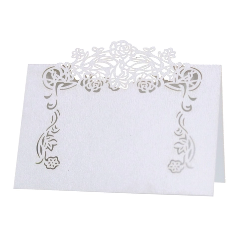Laser Geschnittene Rosenblüten Perlmuttpapier Platzkarten Hohl Herz Design Für Hochzeit Bankett Party Tisch Namenskarten
