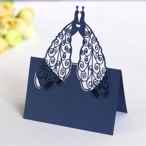 Segnaposto Traforati a Forma di Cuore e Pavone Taglio Laser per Decorazione Tavolo Banchetto Nuziale Carta Perlata