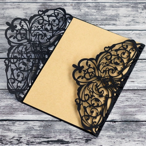 Laser Cut Butterfly Wedding Invitation Cards Set With Envelopes Ribbons Pearl Paper Hollow Out Greeting Cards Party