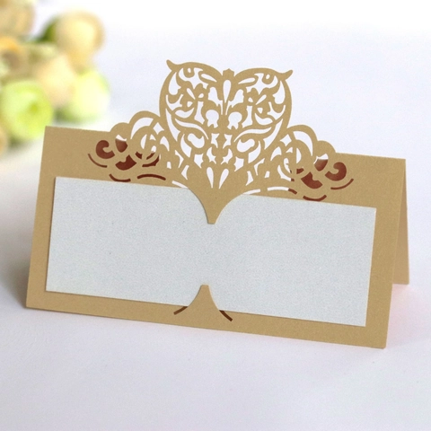 Segnaposti per Matrimonio a Cuore Traforato con Taglio Laser in Carta Perlata per Hotel Feste Banchetti Eleganti