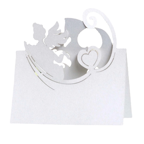 Laser Cut Place Cards Angel Heart Hollow Seat Cards Pearlescent Paper Wedding Party Table Decoration Folding Name Cards