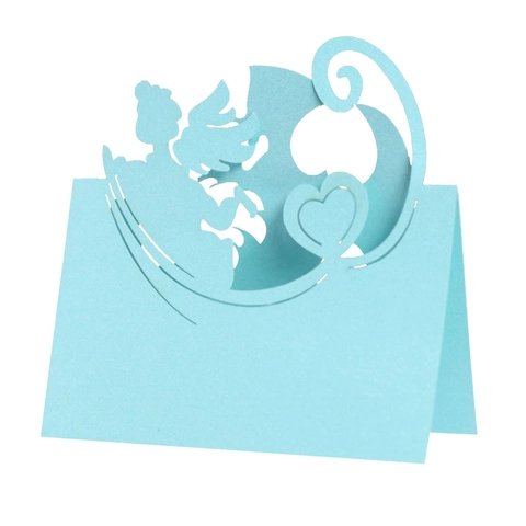 Laser Cut Place Cards Angel Heart Hollow Seat Cards Pearlescent Paper Wedding Party Table Decoration Folding Name Cards