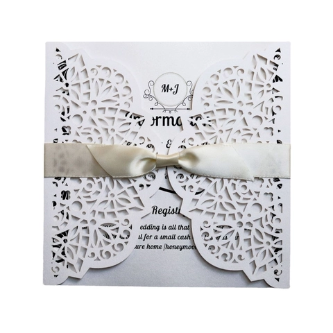 Europäischer Stil Lasergeschnittene Hochzeit Einladungskarten Weißes Perlmuttpapier Mandala Spitzenmuster Karten Für Hochzeit Jubiläum Einladungen