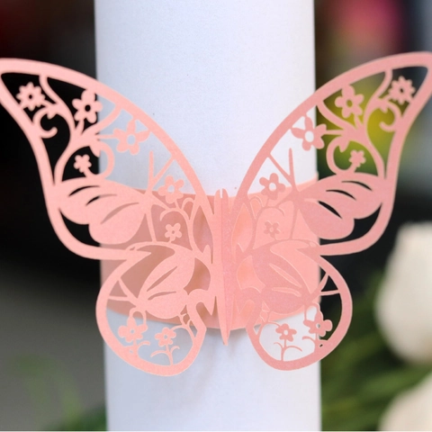 Ronds de Serviette Papillon Découpés au Laser Papier Perlé Support de Serviette Évidé pour Décoration Table Mariage Fête