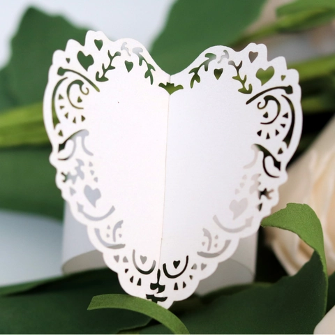 Laser Geschnitten Herzform Perlglanzpapier Serviettenringe Hohlspitze Design Dekorative Serviettenhalter Für Hochzeit Party Valentin