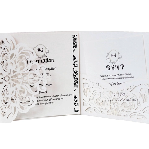 Invitations de Mariage Découpées au Laser Européennes en Papier Perlé Cartes Florales Creuses pour Mariage Fête