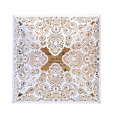 Invitaciones de Boda de Corte Láser Europeas Papel Perlado Mandala Floral Tarjetas de Felicitación para Negocios Matrimonio Fiesta