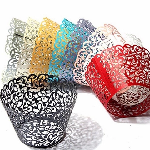 Laser Gesneden Bloem Wijnstok Cupcake Wrappers Ingelegde Papieren Cake Cups Voor Bruiloft Verjaardag Feest Dessert Tafel Decoratie
