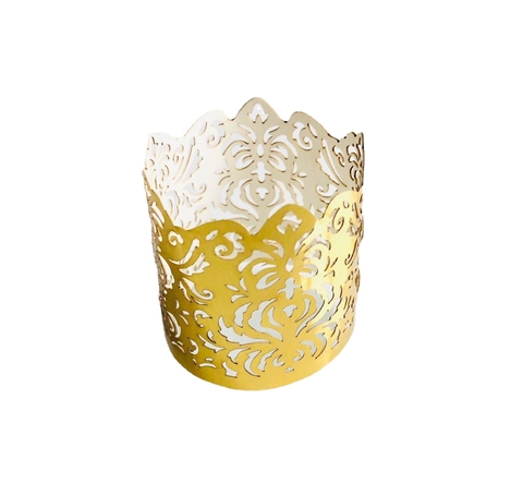 Laser Cut Paper Candle Wraps Reflective Gold Hollow Floral LED Tea Light Lampshade For Wedding Party Christmas Table Decor