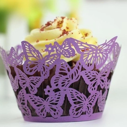 Butterfly Laser Cut Cupcake Wrappers Hollow-out Cardstock Cake Borders For Wedding Birthday Party Dessert Table Decoration