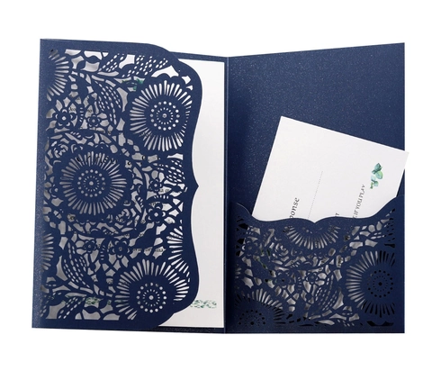 Élégantes Invitations de Mariage Européennes Découpées au Laser Papier Perlé Floral Plié en Trois pour Fête de Banquet