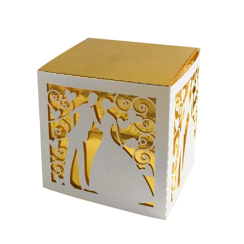 Laser Cut Heart Wedding Candy Boxes Pearl Paper Hollow Out Bride And Groom Silhouette Gift Packaging For Marriage Party