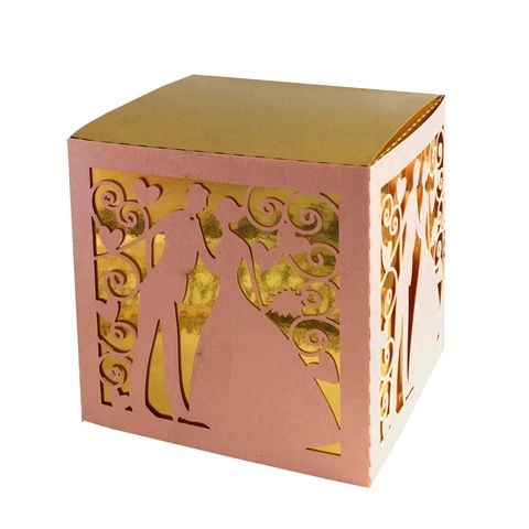 Laser Cut Heart Wedding Candy Boxes Pearl Paper Hollow Out Bride And Groom Silhouette Gift Packaging For Marriage Party