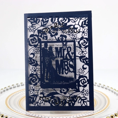 European Style Laser Cut Wedding Invitation Card Pearl Paper Hollow Rose Floral Mr And Mrs Greeting Cards For Celebration