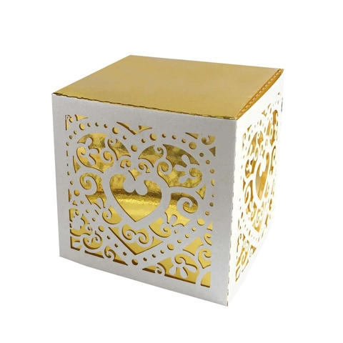Heart Laser Cut Wedding Candy Boxes Pearlescent Paper Gold Foil Inner Party Favor Gift Packaging Box Celebration Supplies