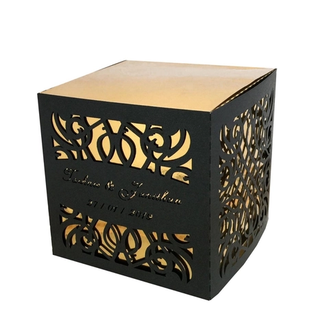 Europäischer Stil Laser Geschnitten Hochzeit Bonbon Geschenkbox Hohl Perlmuttpapier Schwarz Gold Gastgeschenk Box Für Jubiläum