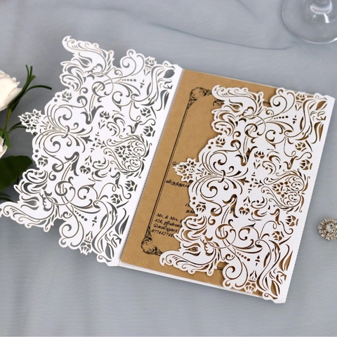 Élégantes Invitations de Mariage Européennes Découpées au Laser Avec Enveloppes Papier Perlé Cartes de Vœux Florales pour Fête