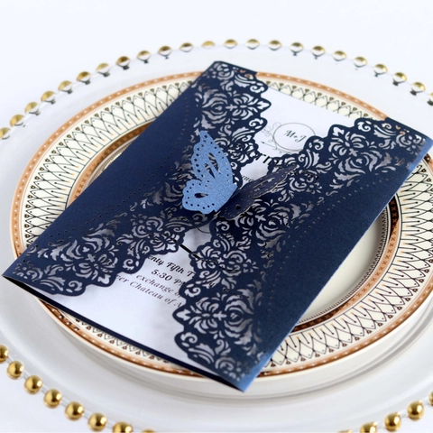 Invitations de Mariage Papillon Découpées au Laser Cartes de Voeux en Papier Nacré Dentelle Ajourée pour Fiançailles Cérémonie Fête