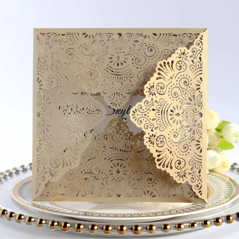 European Style Laser Cut Wedding Invitations Hollow Lace Mandala Floral Pearlescent Paper Engagement Party Business Invitation Cards