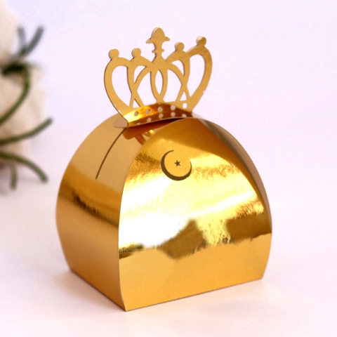 Laser Cut Crown Favor Box Moon Star Pattern Reflective Pearlescent Paper Candy Gift Box For Wedding Ramadan Eid Party Decoration