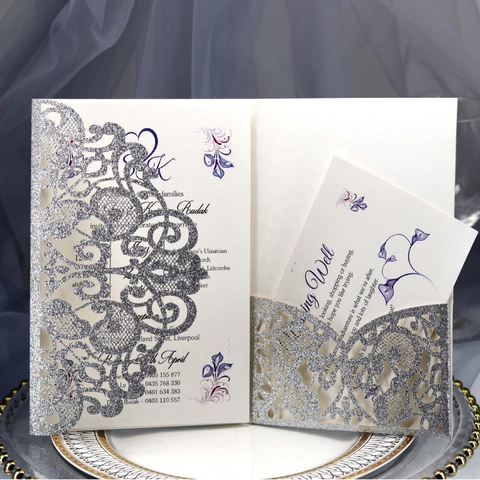 Laser Cut Wedding Invitation Cards Glitter Pearlescent Paper Floral Hollow Design Including Envelopes For Banquet Ceremony Party
