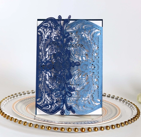 European Laser Cut Wedding Invitation Cards Pearlescent Paper Rose Floral Hollow Invitation Set With Envelope For Wedding