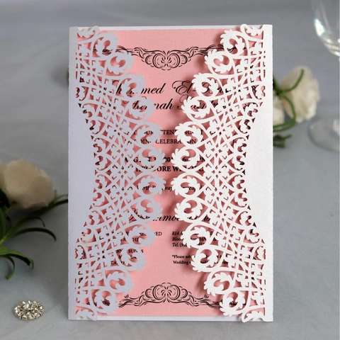 Elegante Set di Biglietti d'Invito per Matrimonio a Fiori Svuotati Tagliati al Laser Con Fiocco per Matrimonio Fidanzamento Festa