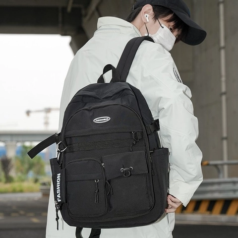 Mochila de Lona Minimalista Urbana Multi Bolsillos Estilo Ropa de Trabajo Bolsa Escolar Hombre Mujer Gran Capacidad Viaje