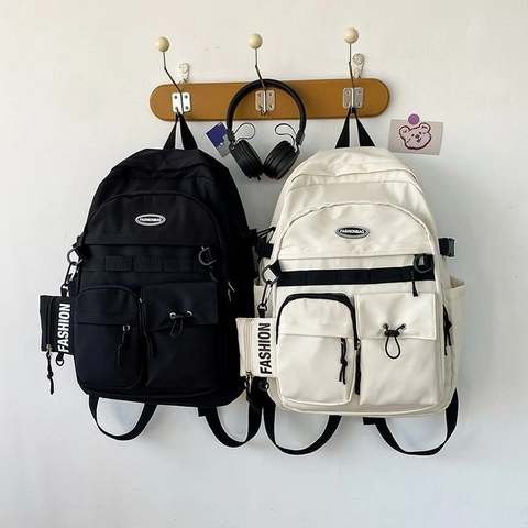 Mochila de Lona Minimalista Urbana Multi Bolsillos Estilo Ropa de Trabajo Bolsa Escolar Hombre Mujer Gran Capacidad Viaje