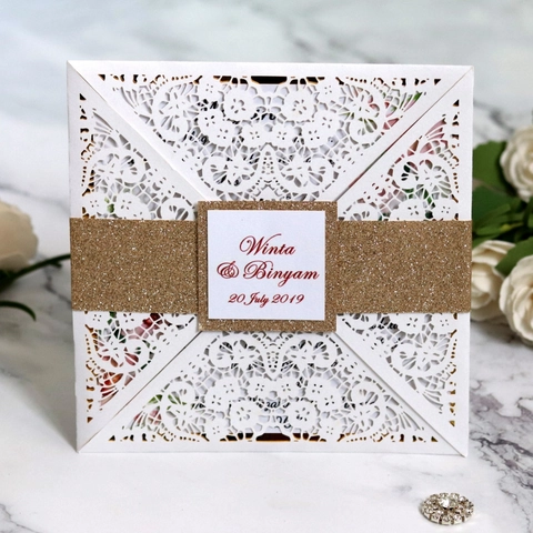 Laser Cut Lace Invitation Cards Elegant Pearl Paper Greeting Cards With Belly Band For Wedding Birthday Engagement Party