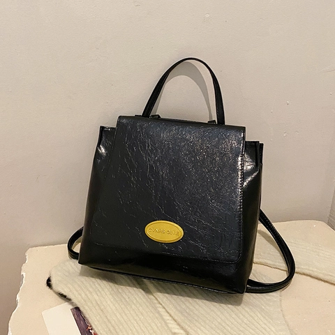 Damen Vintage Minimalistisch PU Leder Rucksack Mode Klappe Pendler Schultertasche Mit Metalldekoration Für Den Täglichen Gebrauch