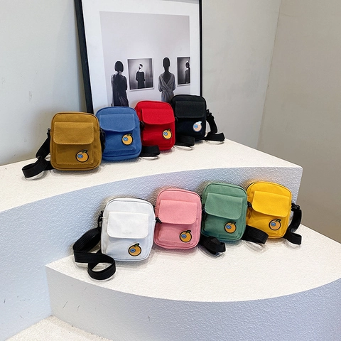 Japanese Style Canvas Crossbody Bag For Women Cute Cartoon Fruit Orange Patchwork Embroidery Small Square Shoulder Bag Casual Phone Purse Student Coin Pouch