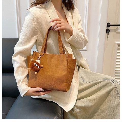 Borsa Tote in Velluto a Coste da Donna Borsa a Mano in Tessuto a Coste Minimalista Borsa a Tracolla da Pendolare Grande Capacità