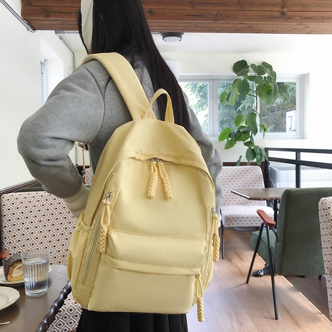 Mochila de Tela Oxford de Gran Capacidad Estilo Harajuku Bolsa Escolar para Estudiantes Mujer Casual Color Sólido Mochila de Viaje