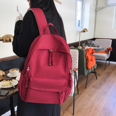 Mochila de Tela Oxford de Gran Capacidad Estilo Harajuku Bolsa Escolar para Estudiantes Mujer Casual Color Sólido Mochila de Viaje
