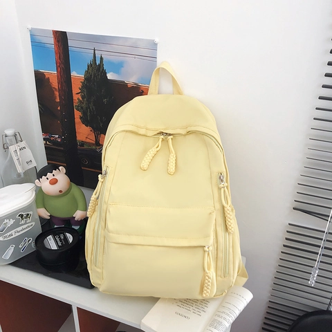 Nylon Backpack Large Capacity Lightweight Multi Pocket School Travel Daypack For Girls Women Students Casual Plain