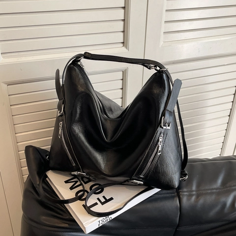 Damen Kunstleder Schultertasche Retro Hobo Tote Mit Metall Reißverschluss Dekoration Große Kapazität Daily Commute Soft Satchel Handtasche