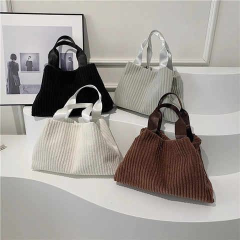 Bolso Tote de Pana de Gran Capacidad para Mujer Minimalista Color Sólido Bolso de Hombro para Viaje Diario Bolso de Mano Casual