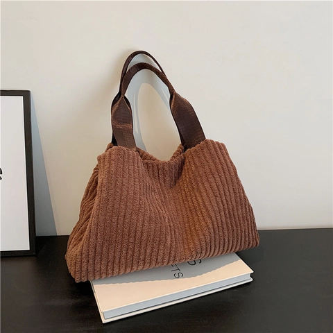 Bolso Tote de Pana de Gran Capacidad para Mujer Minimalista Color Sólido Bolso de Hombro para Viaje Diario Bolso de Mano Casual