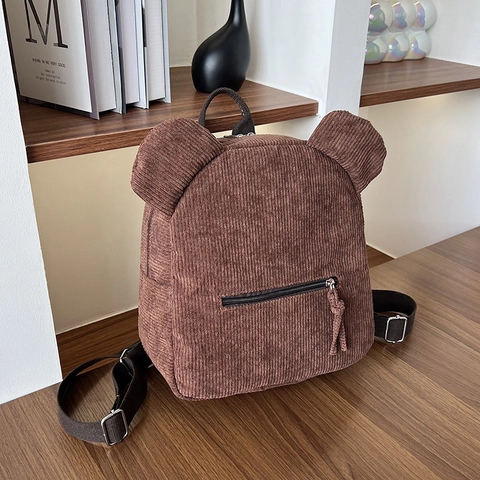 Süßer Cord Rucksack Für Damen Mini Bärenohren Daypack Casual Urban Travel Umhängetasche Leicht Reißverschluss Schultasche Geschenk