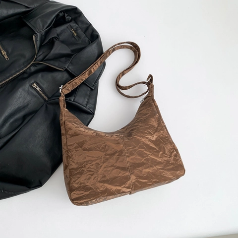 Borsa Sottobraccio in Pelle PU Moda Donna Grande Capacità Texture Increspata Borsa Hobo Minimalista Urbana Cuciture Borsa Tote Giornaliera