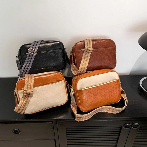 Bolso de Hombro para Mujer de Cuero PU Retro Acolchado en V Moda Bloque de Color Casual Bolso Bandolera Con Correa Ancha