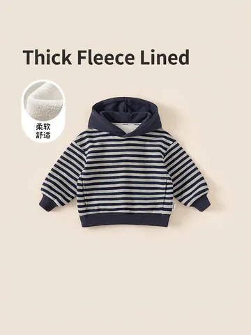 Felpa con Cappuccio a Strisce in Pile per Bambini Invernale Spessa Calda Maglione in Misto Cotone per Ragazzi