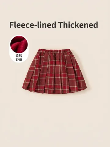 Jupe Plissée à Carreaux Rouges pour Filles Style Académie Doublée de Polaire Hiver Chaud Mini Jupe pour École Filles Mode Britannique