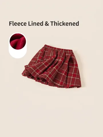 Jupe Plissée à Carreaux Rouges pour Filles Style Académie Doublée de Polaire Hiver Chaud Mini Jupe pour École Filles Mode Britannique