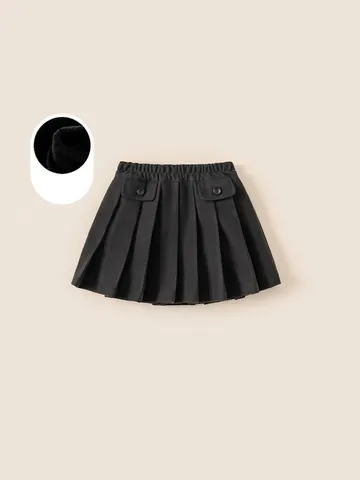 Winter Meisjes Met Fleece Gevoerde Geplooide Rok Academie Stijl Effen Kleur Elastische Taille Warme Korte Rokken Voor Meisjes