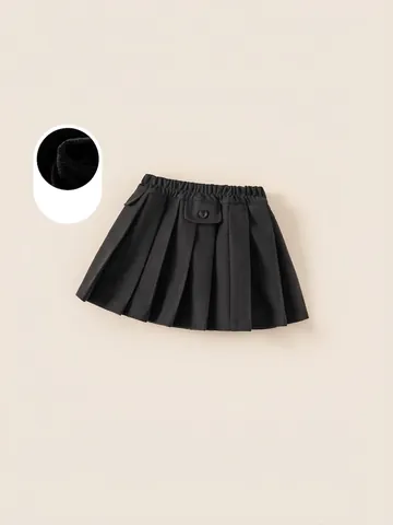 Winter Meisjes Met Fleece Gevoerde Geplooide Rok Academie Stijl Effen Kleur Elastische Taille Warme Korte Rokken Voor Meisjes