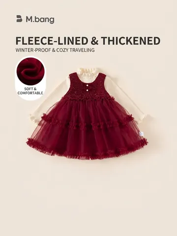 Girls Winter Fleece Lined Princess Outfit Long Sleeve Ribbed Knit Top And Sequin Mesh Tutu Dress Pearl Bow Sweet Baby Clothing