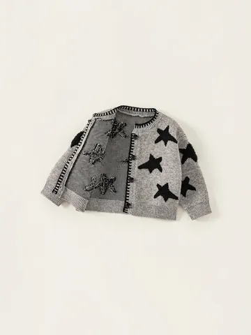 Meisjes Gebreid Vest Sterrenpatroon Knoopsluiting Top En Broek Kinderen Contrastkleur Herfst Lente Trui Jas