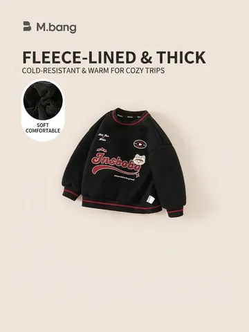 Felpa da Bambino Invernale Ispessita in Pile Girocollo Ricamo di Lettere Cartone Animato Maglione a Maniche Lunghe Top Caldo